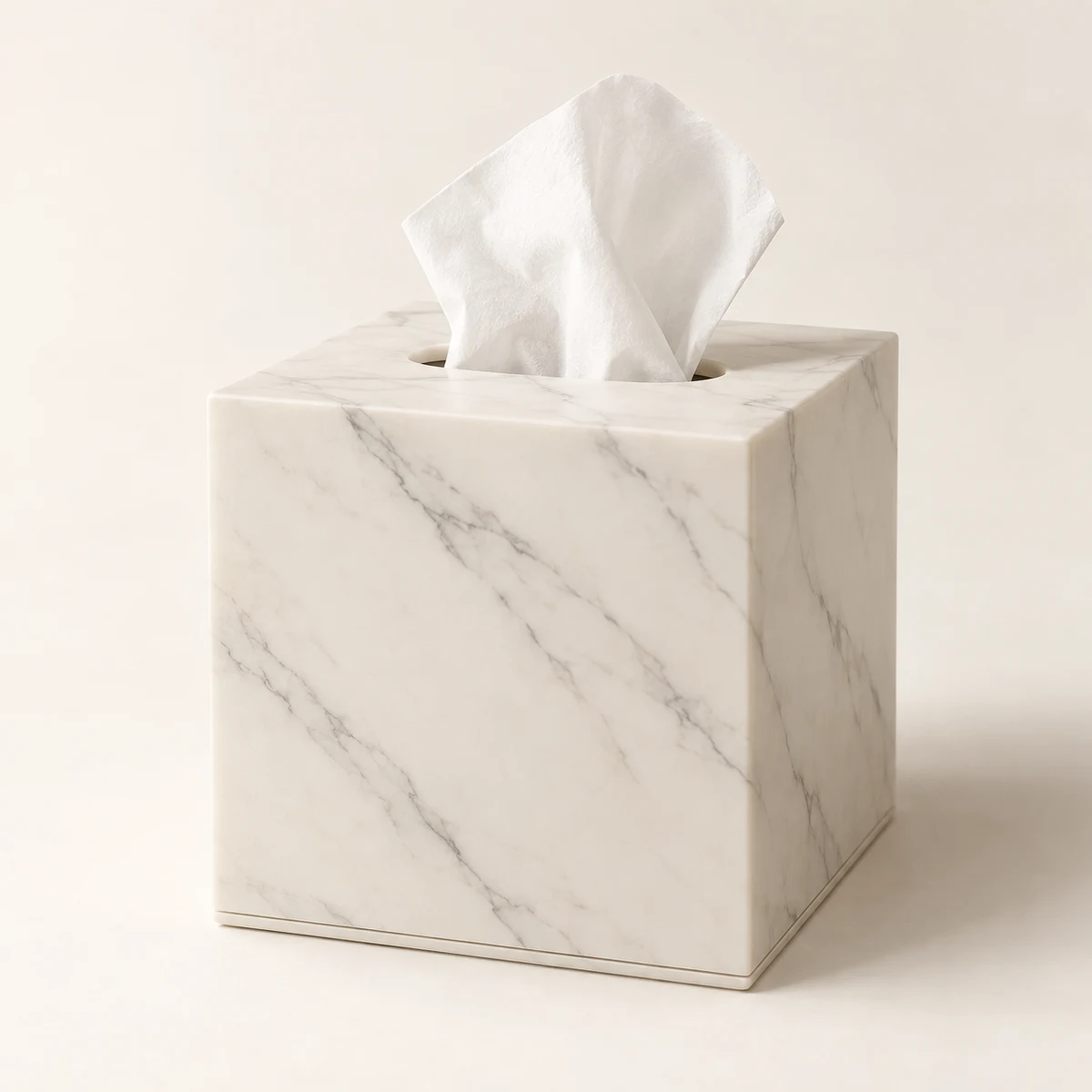 Alba Cube marble-pattern tissue holder, Ivory white