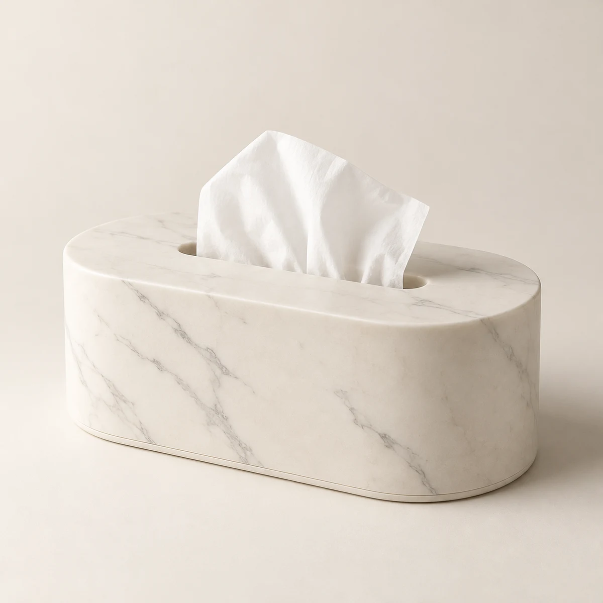 Alba Oval marble-pattern tissue holder, Ivory white