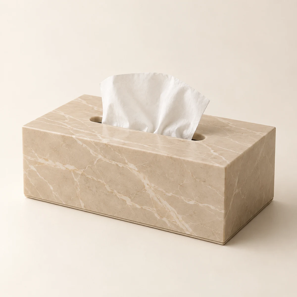 Dune Rectangle marble-pattern tissue holder, Sand beige